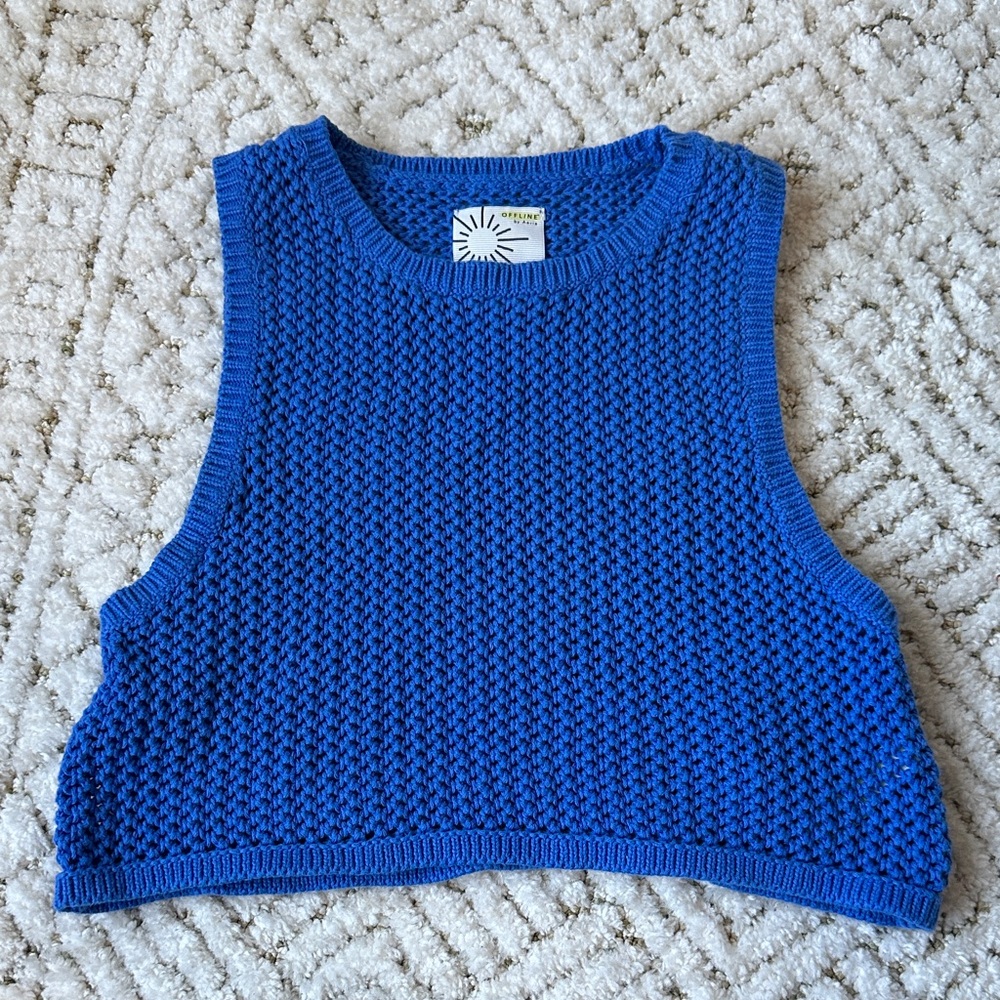 Blue Knit Crop Top